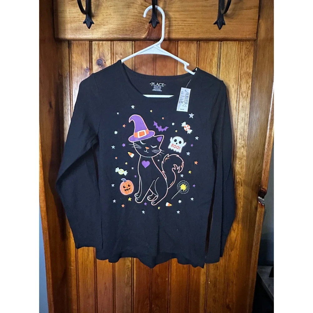 The Children's‎ Place XL Black Cat Halloween Graphic Long Sleeve Shirt XL